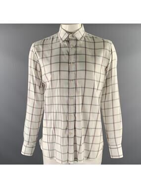 ADAM KIMMEL Size L White Red & Grey Plaid Cotton Long Sleeve Shirt